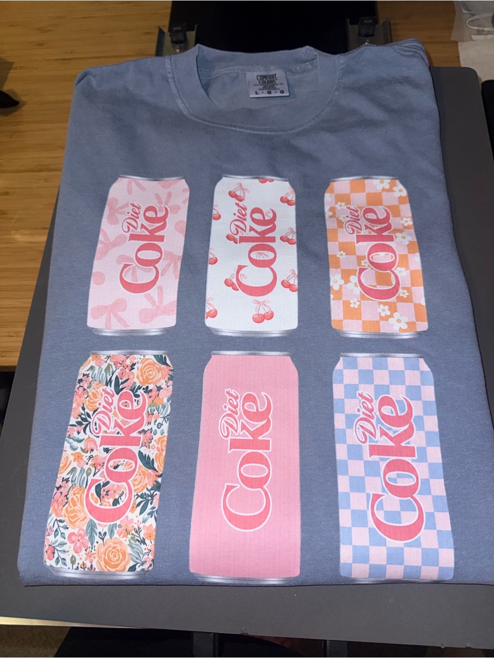 Graphic T-Shirt - Blue with Pink Can Prints